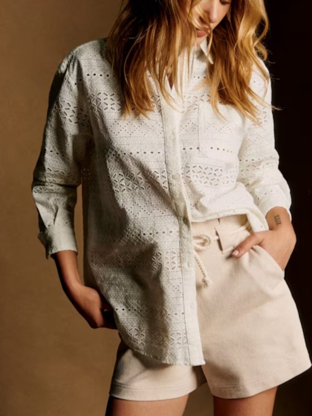 Sezane Max Shirt - embroidered stripes ecru - size 2